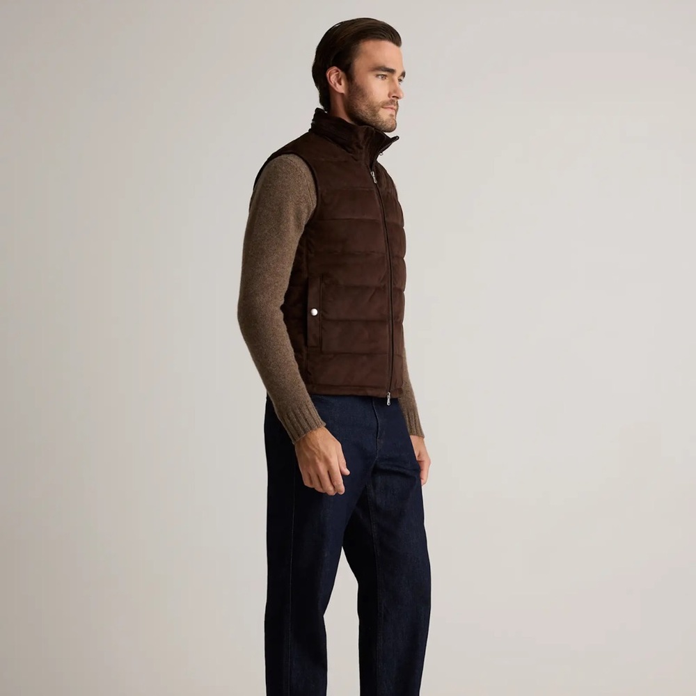 QUINCE 100% Suede Puffer Vest Mens Size XL Color Brown - Picture 5 of 11